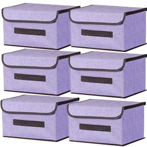 NCRGB 6 Stück Stoff Faltbare Aufbewahrungsboxen mit Deckel 26×19×16cm,Stoffaufbewahrungsbehälter mit Deckel,Kleiderschrank Organizer für Kleideraufbewahrung,Raumorganisation-Violett von NCRGB