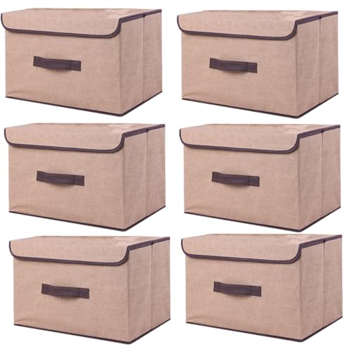 NCRGB 6 Stück Stoff Faltbare Aufbewahrungsboxen mit Deckel 36×23×24cm,Stoffaufbewahrungsbehälter mit Deckel,Kleiderschrank Organizer für Kleideraufbewahrung,Raumorganisation-Beige von NCRGB