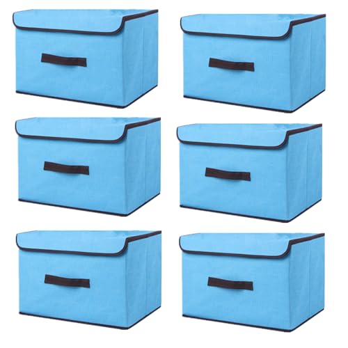 NCRGB 6 Stück Stoff Faltbare Aufbewahrungsboxen mit Deckel 36×23×24cm,Stoffaufbewahrungsbehälter mit Deckel,Kleiderschrank Organizer für Kleideraufbewahrung,Raumorganisation-Blau von NCRGB