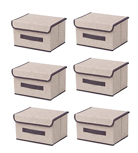 NCRGB 6 pack Stoff Faltbare Aufbewahrungsboxen mit Deckel 26×19×16cm Stoffaufbewahrungsbehälter mit Deckel,Kleiderschrank Organizer für Kleideraufbewahrung,Raumorganisation,Spielzeug-Beige von NCRGB