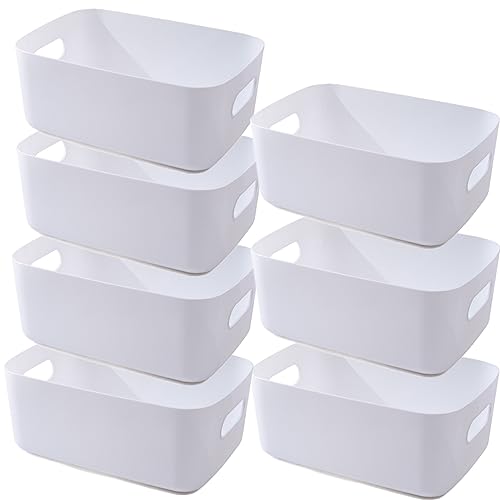 NCRGB 7 Weiß Aufbewahrungsbox Kunststoff Aufbewahrungskorb mit Griffen 20×14.7×7cm,Badezimmer Küchenschrank Organizer,Aufbewahrungskorb Aufbewahrungsbox Küche,Boxen Aufbewahrung für Küche,Bad von NCRGB
