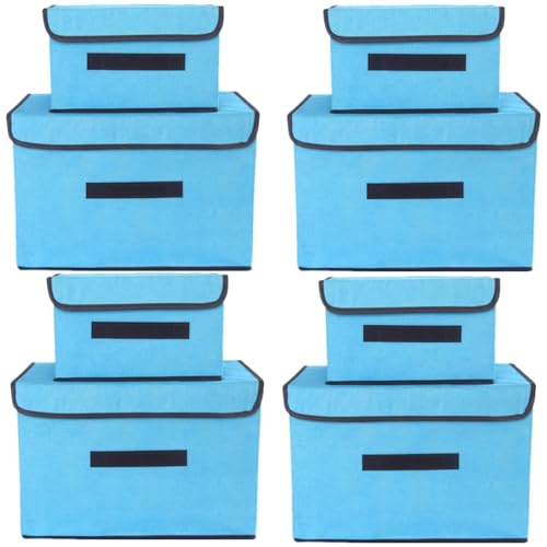 NCRGB 8 Stück Stoff Faltbare Aufbewahrungsboxen mit Deckel(36cm/4 Pack+26cm/4 Pack) Stoffaufbewahrungsbehälter mit Deckel,Kleiderschrank Organizer für Kleideraufbewahrung,Raumorganisation-Blau von NCRGB