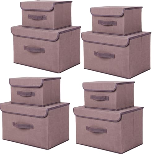 NCRGB 8 Stück Stoff Faltbare Aufbewahrungsboxen mit Deckel(36cm/4 Pack+26cm/4 Pack) Stoffaufbewahrungsbehälter mit Deckel,Kleiderschrank Organizer für Kleideraufbewahrung,Raumorganisation-Braun von NCRGB