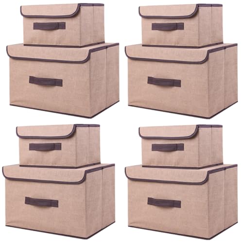 NCRGB 8 Stück Stoff Faltbare Aufbewahrungsboxen mit Deckel 36cm/4 Pack+26cm/4 Pack,Stoffaufbewahrungsbehälter mit Deckel,Kleiderschrank Organizer für Kleideraufbewahrung,Raumorganisation-Beige von NCRGB