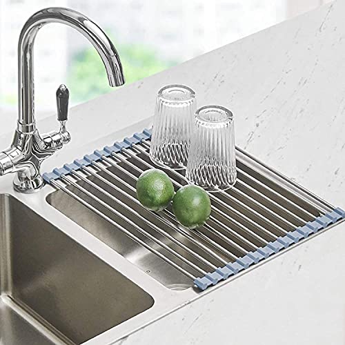 NCRGB Abtropfgestell Geschirr 43×30 cm,Aufrollbares Abtropfmatte Geschirr,Stainless Steel Hitzebeständiges Geschirrabtropfgestell,Sink Organizer Küche,Abtropfgitter Spüle for Cups,Fruit,Vegetable,Grau von NCRGB