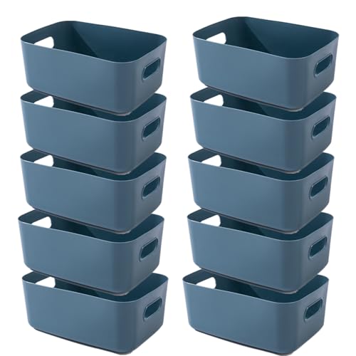 NCRGB 10 Blau Aufbewahrungsbox Kunststoff Aufbewahrungskorb mit Griffen,30×20×12cmKüchenschrank Organizer Box Körbe Aufbewahrung Kunststoffbox für Badezimmer Regal Kunststoffbox von NCRGB