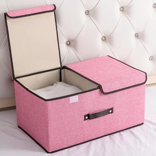 NCRGB Große Stoff Faltbare Aufbewahrungsboxen mit Deckel und Fächern 50×30×25 cm,Rosa Faltbare Stoffbox mit Griffenl,Kleiderschrank Organizer,Aufbewahrungsbox für Spielzeug mit Etikett von NCRGB