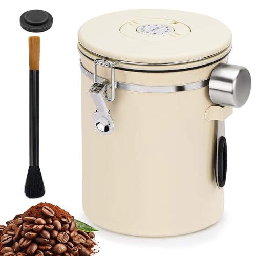 NCTNCX Kaffeedose Luftdicht Behälter Kaffeebohnen Aufbewahrung 2,8 L aus Edelstahl Kaffeebehälter mit Auslassventil,Datumsanzeige,Messlöffel und Pinsel für Kaffeebohnen,Kakao,Nüsse et von NCTNCX