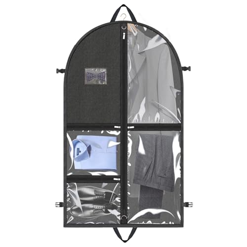 NCTNCX KleiderhüLle 110×60cm Faltbar Kleidersack Kurz Mit 4 Taschen KleidersäCke Mit ReißVerschluss Staubdicht Kleidersack Anzug FüR Reisen FüR Anzug Mantel,Hemden,Jacke (Schwarzer) von NCTNCX