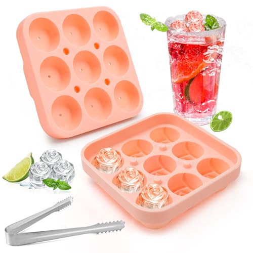 NCTNCX Rosen Eiswürfel EiswüRfelform Ice Cube Tray Bpa Frei EiswüRfelform Silikon FüR Cocktail,Whiskey,Kaffee,Saft, EiswüRfelformen (Rosa,9-Fach) von NCTNCX