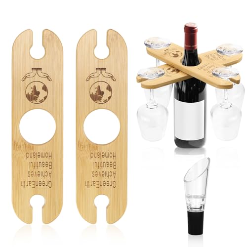 NCTNCX Weinglashalter Holz 2 Stück Weinflaschen-Glashalter mit Dekantierausgießer, Weinglashalter zum Umhängen, Weinglashalter Picknick, Praktisches Weingeschenk von NCTNCX