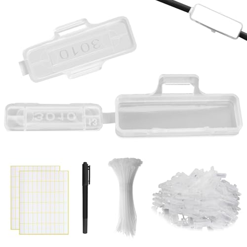 NCTNCX kabelbeschriftung clip 100 Stück kabelmarkierung Wasserdicht kabeletiketten erkennungsbox Set mit Kabelbinder und Haftnotiz,schwarzer Marker für Kennzeichnung und Sortierung (30 * 10mm) von NCTNCX
