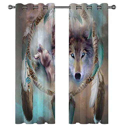 NCTQWET Gardinen Blickdicht Traumfänger Wolf Vorhang mit Ösen 3D Vorhänge Digitaldruck Polyester Verdunkelungsvorhang für Schlafzimmer Wohnzimmer 2er Set, 75 x 166cm NCTQWET Gardinen Blickdicht Traumfänger Wolf Vorhang mit Ösen 3D Vorhänge Digitaldruck Polyester Verdunkelungsvorhang für Schlafzimmer Wohnzimmer 2er Set, 75 x 166cm von NCTQWET