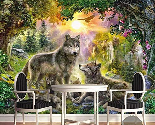 Tapeten Wald Wolf Familie Fototapete 3D Vlies Wandtapete XXL Moderne Wanddeko Wandbilder Wohnzimmer Schlafzimmer Wand Dekoration 200x140cm von NCTQWET