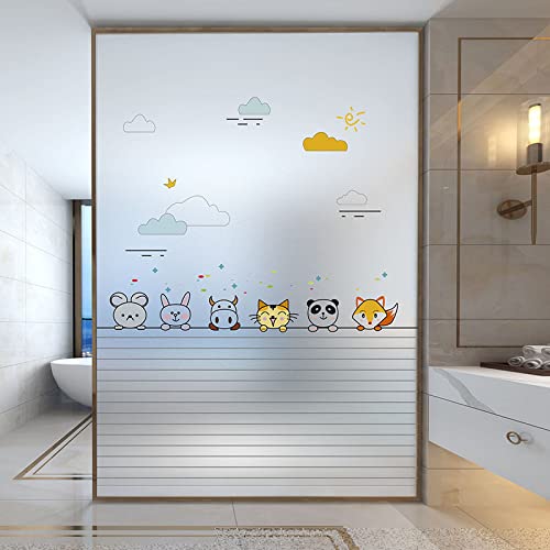 3D Fensterfolie Sichtschutz Sichtschutzfolie Fensterfolie Ohne Klebstoffe Milchglasfolie Kinder Cartoon-Tiere für Zuhause und Büro, Badezimmer Schlafzimmer Küche 90 x 200 cm von NCWANG