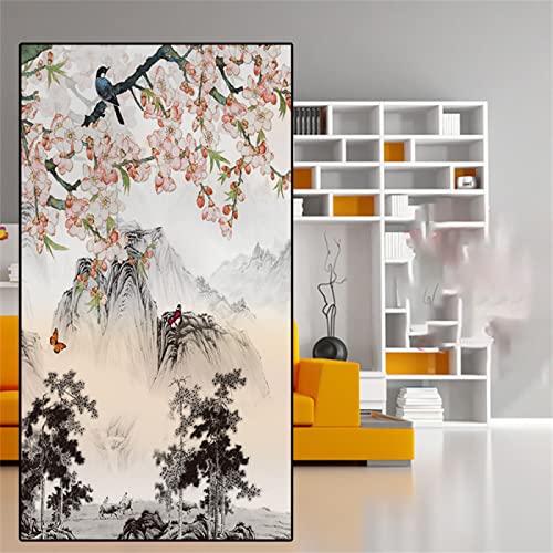 Fensterfolie 60 x 200 cm Fensterfolie Sichtschutz Selbsthaftend Rückstandslose Blumen-Vögel der chinesischen Art 3D Dekofolie Statisch Anti-UV für Badezimmer Schlafzimmer Küche Büro Wohnzimmer von NCWANG