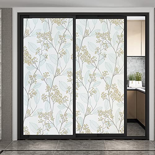 Fensterfolie Grüne Goldene Blätter Sichtschutzfolie 3D Sichtschutz Folie Ohne Klebstoff Milchglasfolie Anti UV Dekorfolie für Zuhause und Büro, Bad Wohnzimmer 45x300 cm von NCWANG