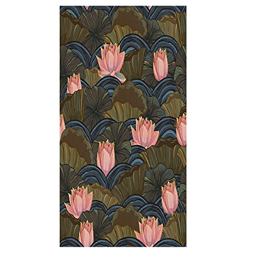 Fensterfolie Rosa Lotus Sichtschutzfolie 3D Sichtschutz Folie Ohne Klebstoff Milchglasfolie Anti UV Dekorfolie für Zuhause und Büro, Bad Wohnzimmer 60x200 cm von NCWANG