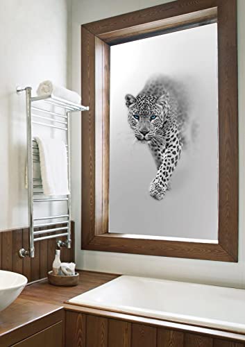 Fensterfolie Tierischer Leopard Sichtschutzfolie 3D Sichtschutz Folie Ohne Klebstoff Milchglasfolie Anti UV Dekorfolie für Zuhause und Büro, Bad Wohnzimmer 90x200 cm von NCWANG