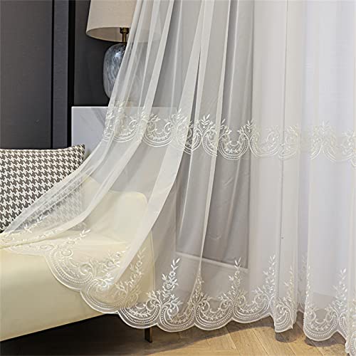 NCWANG Home Voile-Vorhang Weiß Leicht & Soft Voile Vorhänge Transparent für Fenster Schlafzimmer Wohnzimmer (2er-Set, je 170x140 cm ) Weiße bestickte Perlen von NCWANG