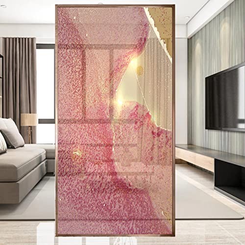 Rot Gold Marmor Fensterfolie Blickdicht Sichtschutzfolie ohne Klebstoff Anti UV Sonnenschutz, Statische Fensterfolie Selbshaftend Blickdicht Für Zuhause Wohnzimmer Büro - 45X200 cm von NCWANG