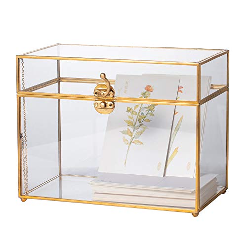 NCYP Glaskarten-Box, großes geometrisches Terrarium, goldfarben, handgefertigt, Messing, Vintage, rechteckige Form mit Fuß für Hochzeitseingaben, Wunschgut, Andenken, Tafelaufsatz, stabil(nur Glasbox) von NCYP