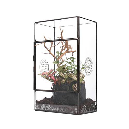 NCYP Rechteckiges Glas Terrarium mit Seitentür und DREI Belüftungslöchern handgefertigt, 13x10x23cm Schwarzes geometrisches Terraium für kleine Insekten Haus Garten Dekoration (nur Terrarium) von NCYP