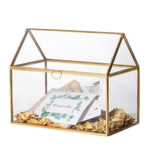 NCYP Geometrische Glas Hochzeitskarten Box, 26x15x21cm,Handgefertigt Kupfer House Form Dekorative Schachtel, Mittelpunkt Tischplatte Übertopf,Card Box (Nur Glasbox) von NCYP