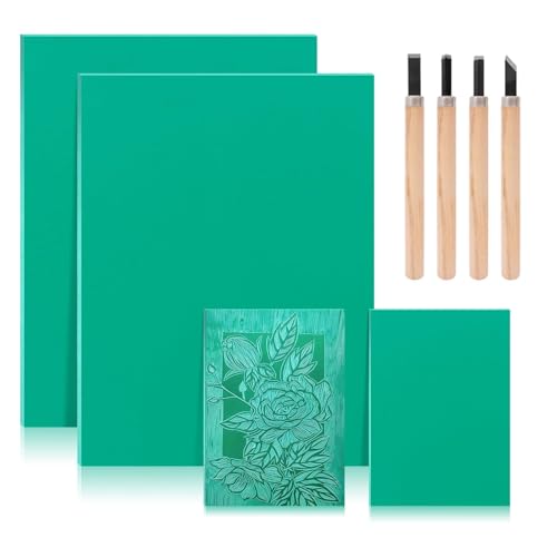 NCZCDZSW 4 Stück Weichgummi Linoldruck Platte zum Gravieren Linoleum Platte A4/A6 Linoldruck Set mit Linoleum-Schnitzwerkzeuge Linolschnitt Set Stempelgummi für Gummi Stempel Bastel und Druckprojekte von NCZCDZSW