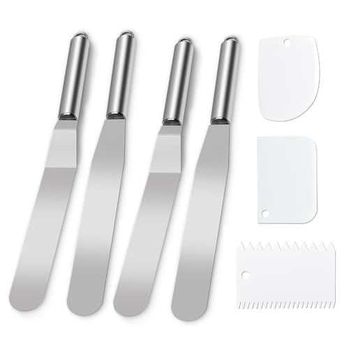 NCZCDZSW 4 Stück Winkelpalette Torte 8 Zoll Tortenmesser Set mit 3 Kunststoffschaber Edelstahl Tortenspachtel Streichpalette Für Torten Kuchenspachtel zum Backen Torten Selber Machen Tortendekoration von NCZCDZSW