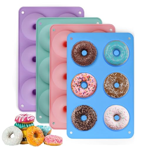 NCZCDZSW Donuts Backform 4 Stück Donut form Silikon mit 6 Fächern Antihaft Donut Backform mit Silikonbürste BPA-Frei Bagel Backform Hitzebeständig Silikon Donutform für Kuchen Kekse Bagels Muffins von NCZCDZSW