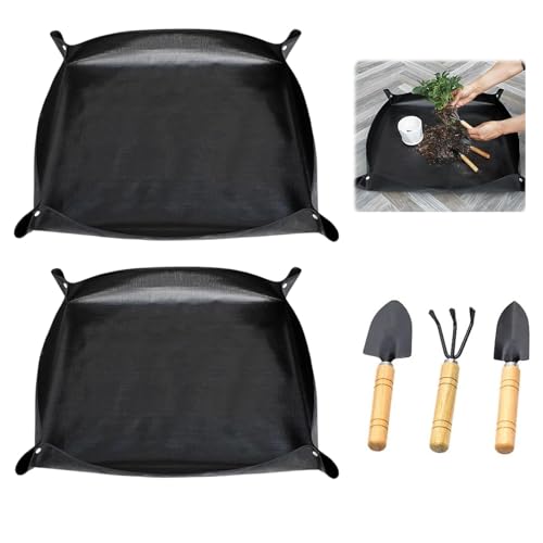 NCZCDZSW Gartenmatte Pflanzmatte 2 Stück 100 x 100cm Pflanzen Umtopfmatte mit Gartenwerkzeug Faltbar Pflanzunterlage wasserdichte Pflanzen Gartenmatte Pflanzenmatte für Pflanzen Garten Sämling Umtopf von NCZCDZSW