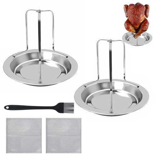 NCZCDZSW Hähnchen Ständer 2 Stück Vertikal Hähnchenbräter Edelstahl mit Ölpinsel und 2 Reinigungstüchern klappbar Antihaft Hähnchenhalter Grill Tragbar Huhn Halter für Backöfen Grills Campingkocher von NCZCDZSW