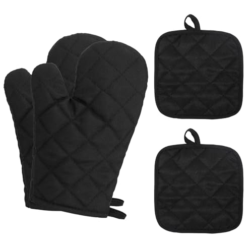 NCZCDZSW Ofenhandschuhe Topflappen Set 4 Stück Hitzebestaendig Topflappen Handschuh Backofen Handschuhe Baumwolle Kochhandschuhe rutschfeste Topfhandschuhe Topflappen Set für Kochen Backen Grillen von NCZCDZSW