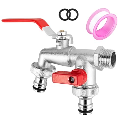 NCZCDZSW Wasserhahn Garten Wasserhahn 1/2 Zoll & 3/4 Zoll Doppel Auslaufhahn Messing Kugelhahn Aussen Frostsicher Auslaufhahn mit 2 Schlauchanschlüsse Rollendichtband Doppelanschluss und Schlauchtülle NCZCDZSW Wasserhahn Garten Wasserhahn 1/2 Zoll & 3/4 Zoll Doppel Auslaufhahn Messing Kugelhahn Aussen Frostsicher Auslaufhahn mit 2 Schlauchanschlüsse Rollendichtband Doppelanschluss und Schlauchtülle von NCZCDZSW