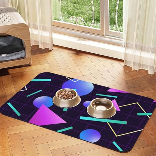 Neon Party Geometrischer Druck Haustier Fütterungsmatte für Hunde & Katzen Saugfähige wasserdichte Hundefuttermatte Rutschfest Haustier Schüssel Tischset Schnell Trocknend Bodenschutz Leder Tischdecke von NDDCEDEW