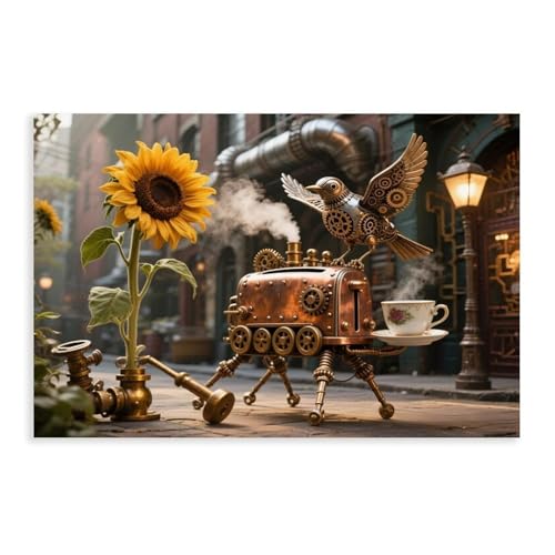 Metall-Brotmacher und Vogel und Blume, Kunst-Leinwand-Poster, Wandkunst, Dekordruck, Bild, Gemälde für Wohnzimmer, Schlafzimmer, Dekoration, 60 x 90 cm Metall-Brotmacher und Vogel und Blume, Kunst-Leinwand-Poster, Wandkunst, Dekordruck, Bild, Gemälde für Wohnzimmer, Schlafzimmer, Dekoration, 60 x 90 cm von NDGSA