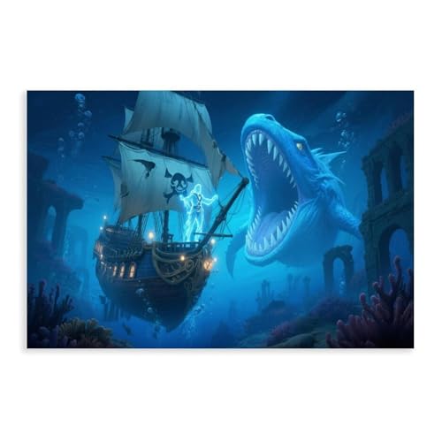 NDGSA Leinwand-Poster, Motiv: Surrealer Tiefsee-Hai, Monster, isst Schiff, Wandkunst, Dekor, Bild, Gemälde für Wohnzimmer, Schlafzimmer, Dekoration, 50 x 75 cm NDGSA Leinwand-Poster, Motiv: Surrealer Tiefsee-Hai, Monster, isst Schiff, Wandkunst, Dekor, Bild, Gemälde für Wohnzimmer, Schlafzimmer, Dekoration, 50 x 75 cm von NDGSA