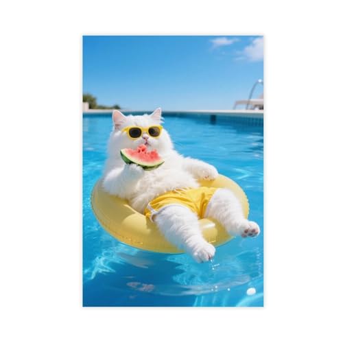 NDGSA Leinwandposter, Motiv: Eine weiße Katze schwebt auf einem Teich, die Wassermelone isst, Wandkunst, Dekordruck, Bild Gemälde für Wohnzimmer, Schlafzimmer, Dekoration, 50 x 75 cm NDGSA Leinwandposter, Motiv: Eine weiße Katze schwebt auf einem Teich, die Wassermelone isst, Wandkunst, Dekordruck, Bild Gemälde für Wohnzimmer, Schlafzimmer, Dekoration, 50 x 75 cm von NDGSA