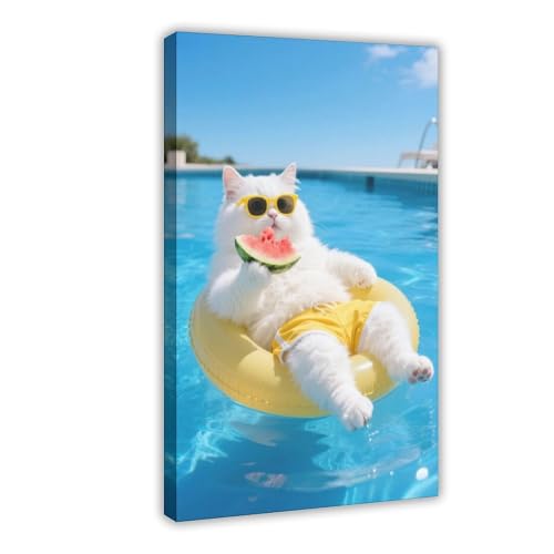 NDGSA Leinwandposter, Motiv: Eine weiße Katze schwebt auf einem Teich, die Wassermelone isst, Wandkunst, Dekordruck, Bild Gemälde für Wohnzimmer, Schlafzimmer, Dekoration, 50 x 75 cm NDGSA Leinwandposter, Motiv: Eine weiße Katze schwebt auf einem Teich, die Wassermelone isst, Wandkunst, Dekordruck, Bild Gemälde für Wohnzimmer, Schlafzimmer, Dekoration, 50 x 75 cm von NDGSA
