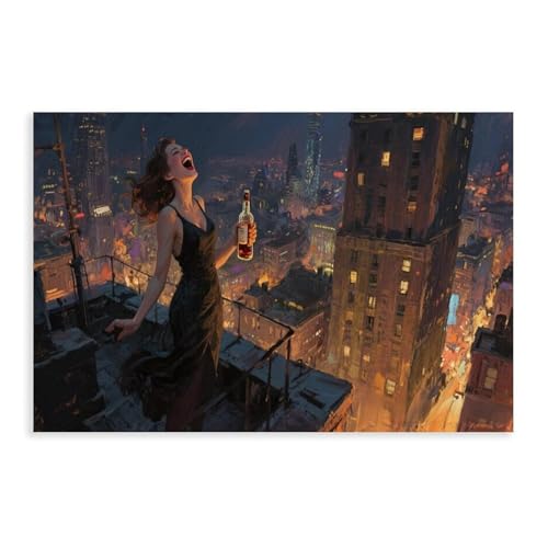NDGSA Leinwandposter, Motiv: surreale Frau, die auf einem Wolkenkratzer trinkt, Wandkunst, Dekordruck, Bild Gemälde für Wohnzimmer, Schlafzimmer, Dekoration, 40 x 60 cm NDGSA Leinwandposter, Motiv: surreale Frau, die auf einem Wolkenkratzer trinkt, Wandkunst, Dekordruck, Bild Gemälde für Wohnzimmer, Schlafzimmer, Dekoration, 40 x 60 cm von NDGSA