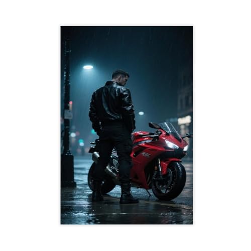 NDGSA Leinwandposter "Der Mann in der schwarzen Jacke vor dem roten Motorrad", Schlafzimmerdekoration, Landschaft, Büro, Raumdekoration, Geschenk, 60 x 90 cm NDGSA Leinwandposter "Der Mann in der schwarzen Jacke vor dem roten Motorrad", Schlafzimmerdekoration, Landschaft, Büro, Raumdekoration, Geschenk, 60 x 90 cm von NDGSA