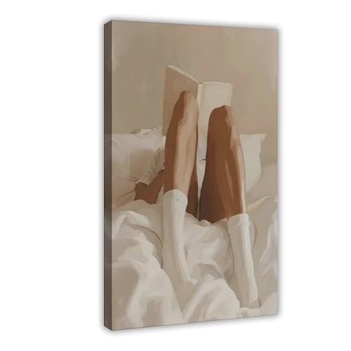 NDGSA Poster auf Leinwand, Motiv: Frau liest im Bett, Wandkunst, Dekordruck, Gemälde für Wohnzimmer, Schlafzimmer, Dekoration, 60 x 90 cm von NDGSA