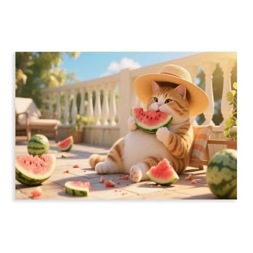 NDGSA Surreal Leinwandposter mit Balkon-Katze, die Wassermelone isst, Schlafzimmer, Dekoration, Landschaft, Büro, Raumdekoration, Geschenk, 40 x 60 cm NDGSA Surreal Leinwandposter mit Balkon-Katze, die Wassermelone isst, Schlafzimmer, Dekoration, Landschaft, Büro, Raumdekoration, Geschenk, 40 x 60 cm von NDGSA