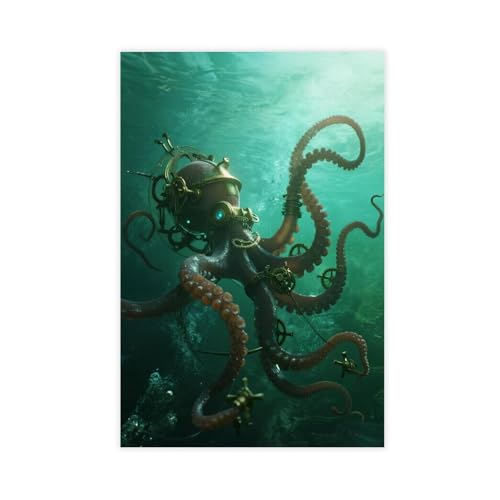 NDGSA Surreal Tiefsee-Metall-Kraken-Monster-Leinwand-Poster, Wandkunst, Dekordruck, Bild, Gemälde für Wohnzimmer, Schlafzimmer, Dekoration, 50 x 75 cm NDGSA Surreal Tiefsee-Metall-Kraken-Monster-Leinwand-Poster, Wandkunst, Dekordruck, Bild, Gemälde für Wohnzimmer, Schlafzimmer, Dekoration, 50 x 75 cm von NDGSA