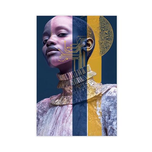 NDGSA Surrealistische Goldblaue Technologie, weibliches Porträtgemälde, Leinwandposter, Wandkunst, Dekordruck, Bild, Gemälde für Wohnzimmer, Schlafzimmer, Dekoration, 50 x 75 cm NDGSA Surrealistische Goldblaue Technologie, weibliches Porträtgemälde, Leinwandposter, Wandkunst, Dekordruck, Bild, Gemälde für Wohnzimmer, Schlafzimmer, Dekoration, 50 x 75 cm von NDGSA