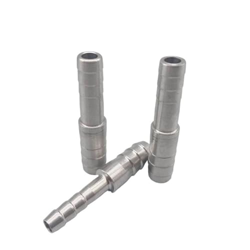 NDJQY 6 mm, 8 mm, 10 mm, 12 mm, 14 mm, 16 mm, 20 mm, 2 Zwei-Wege-Schlauchstutzen, gerade, 304 Edelstahl, Stachelrohrverschraubung, Reduzierstück (12 mm - 16 mm) von NDJQY