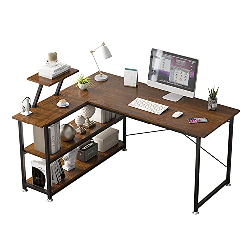 Computertisch, Eck-PC-Schreibtisch, L-förmiger Schreibtisch, 119,4 cm, einfacher Home-Office-Schreibtisch mit Ablageflächen, rustikales Braun und Schwarz für den Arbeitsplatz im Home-Office, im A von NDKSZHEQ