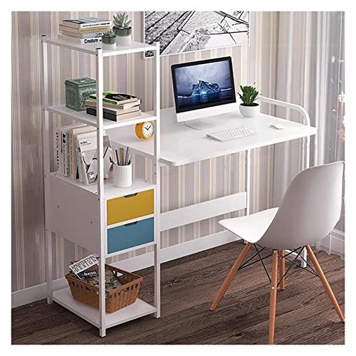Computertisch, PC-Laptop-Schreibtisch mit 4-stufigen Ablagefächern für das Heimbüro, Schlafzimmer, moderner, stilvoller Schreibtisch, Arbeitsplatz mit Bücherregal und Aufbewahrungsschubladen, Bü von NDKSZHEQ