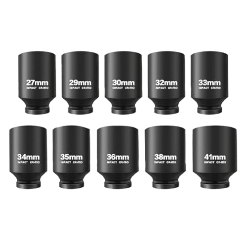 NDNCZDHC 10PCS Deep Socket Set, 27 bis 41 mm metrische Größen, 6-Punkt-Design, 1/2in Drive Deep Socket Set von NDNCZDHC